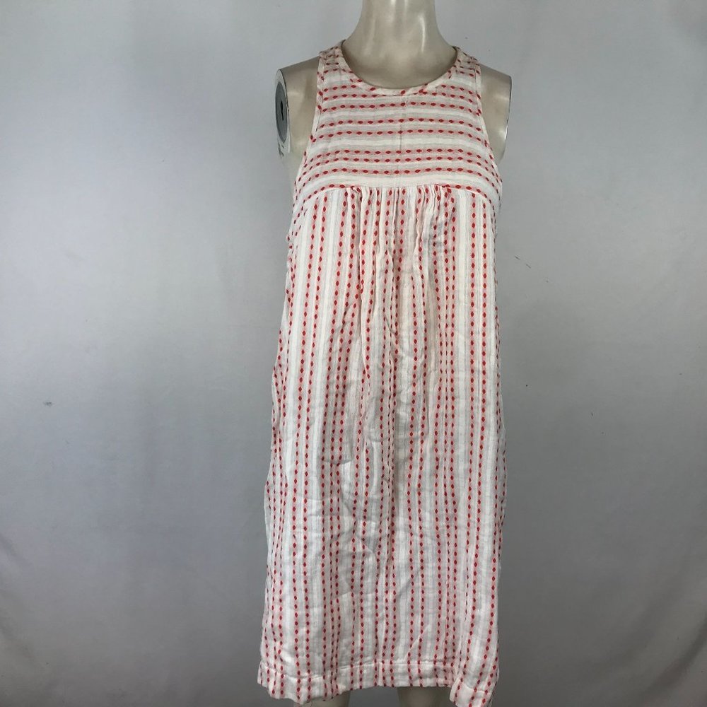 Sleeveless White Dress with Red Stripe Detail
